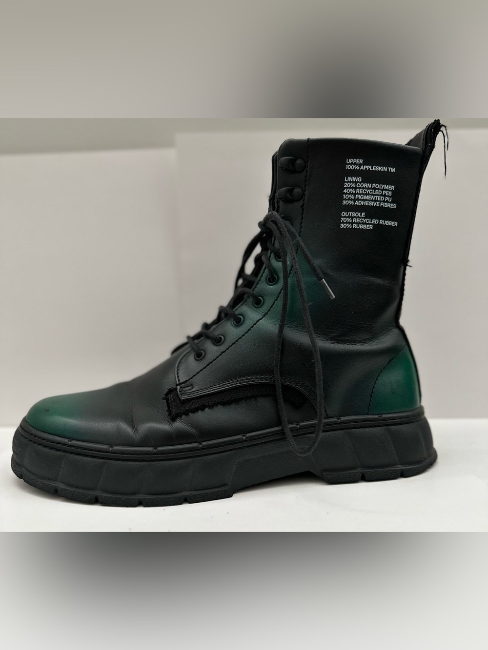 VIRÓN 1992 AppleSkin Vegan Platform Combat Boots Forest Green Black EU 43 US Men